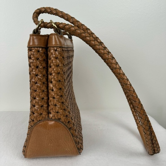 Vtg Liz Claiborne Square Bucket Shoulder Bag Brown Braided Vegan Coastal Preppy - Picture 11 of 14